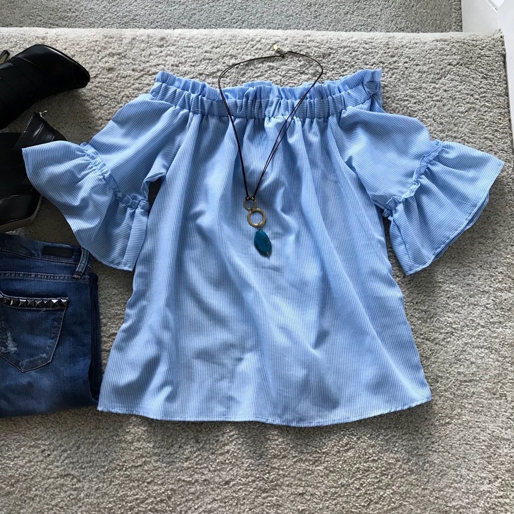 🌻1 LARGE🌻Poplin Off the Shoulder Top - Picture 4 of 8